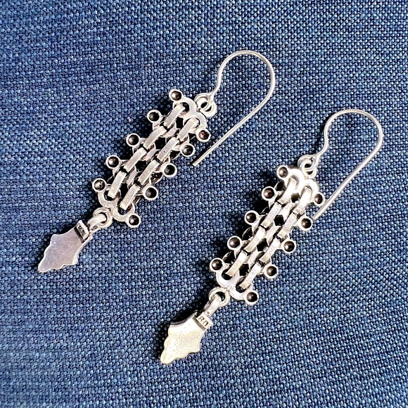 Unique Boho Silver Drop Earrings - Picture 3 of 4
